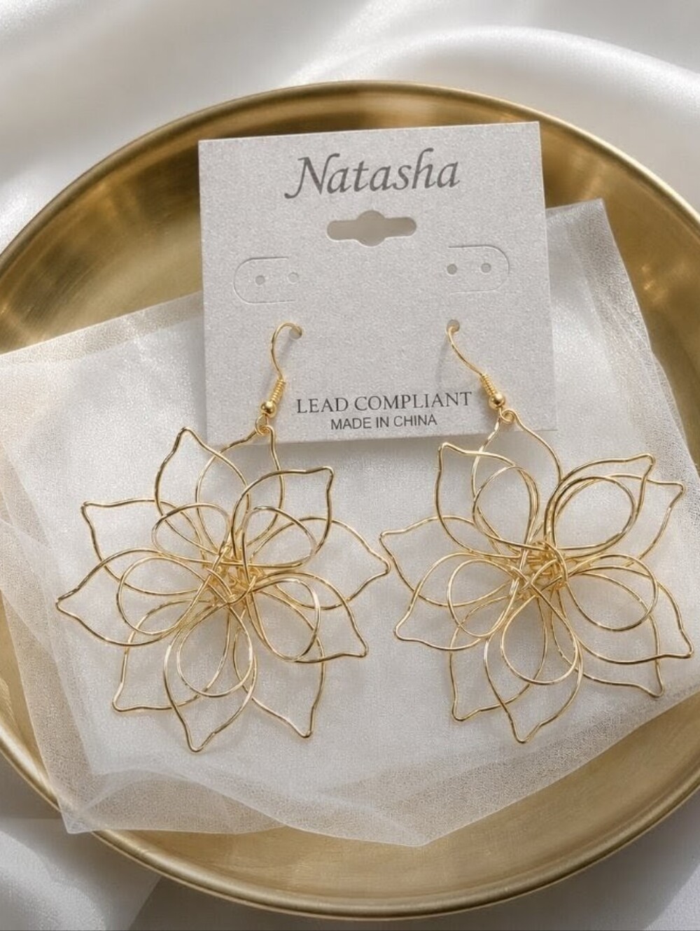 Gold Floral Wire Dangle Earrings - Natasha Couture
